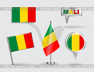 Set of Malian pin, icon and map pointer flags - vector clip art