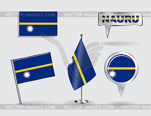 Set of Nauru pin, icon and map pointer flags - vector image