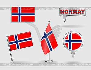 Set of PNorwegian pin, icon and map pointer flags - vector image