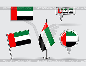 Set of United Arab Emirates pin, icon and map - vector image