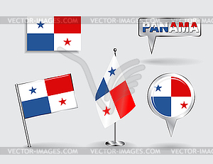 Set of Panamanian pin, icon and map pointer flags - vector image
