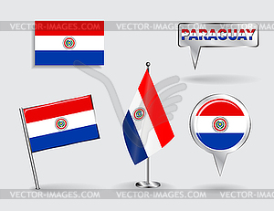 Set of Paraguayan pin, icon and map pointer flags - vector EPS clipart