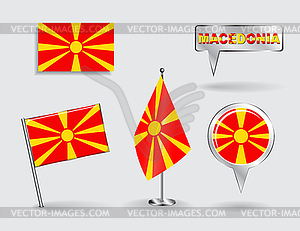 Set of Macedonian pin, icon and map pointer flags - vector image