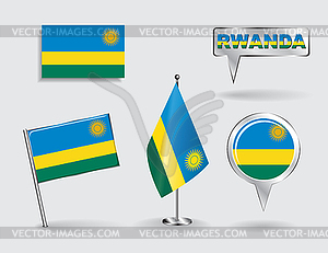 Set of Rwandan pin, icon and map pointer flags - vector clipart