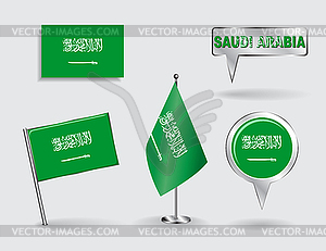 Set of Saudi Arabian pin, icon and map pointer flags - vector clipart