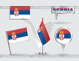 Set of Serbian pin, icon and map pointer flags - vector image