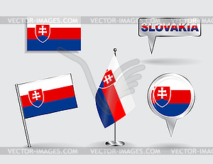 Set of Slovak pin, icon and map pointer flags - vector image