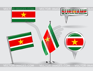 Набор Суринама контактный, иконки и курсор карты флаги - клипарт в векторном виде