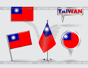 Set of Taiwan pin, icon and map pointer flags - vector EPS clipart