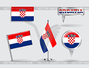 Set of Croatian pin, icon and map pointer flags - vector clipart