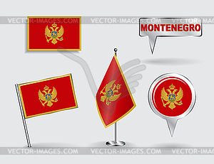 Set of Montenegrin pin, icon and map pointer flags - vector clip art