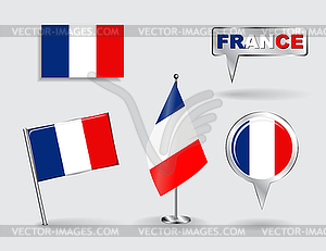 Set of French pin, icon and map pointer flags - vector clipart