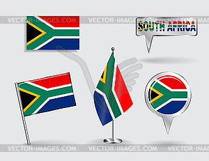 Set of South African pin, icon and map pointer flags - vector clipart / vector image