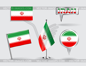 Set of Iranian pin, icon and map pointer flags - vector image