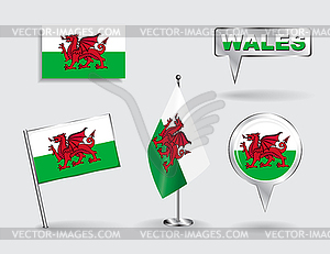 Набор валлийский контактный, иконки и курсор карты флаги - изображение в формате EPS
