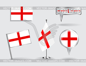 Set of English pin, icon and map pointer flags - vector image