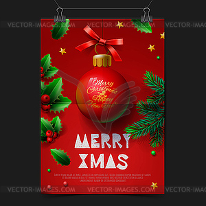 Merry Christmas festive greeting card with ball - vector clipart