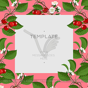 Floral spring template with cherry berries and - vector image