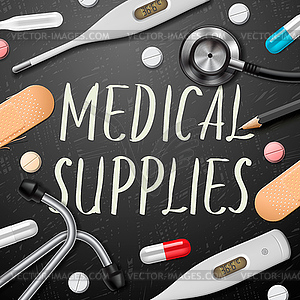 Medical template with medicine equipment - color vector clipart