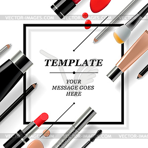 Makeup template with collection of make up cosmetic - vector clip art