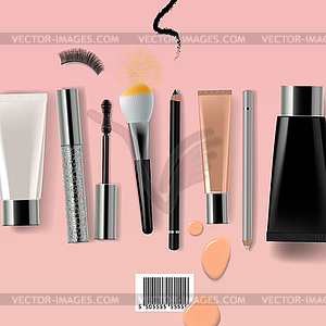 Makeup brush and cosmetics - vector clipart