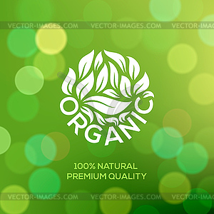 Organic food label on green background - vector clipart / vector image