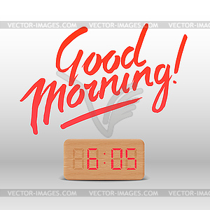 Good Morning. Workspace mock up with wooden - royalty-free vector clipart