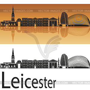 Leicester skyline in orange background - vector clipart