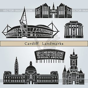 Cardiff landmarks and monuments - vector clip art