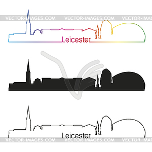 Leicester skyline linear style with rainbow - vector clip art