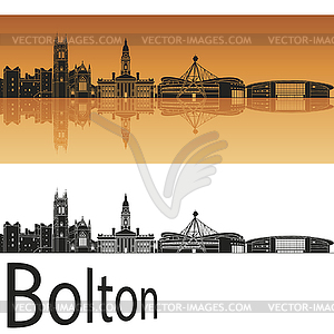 Bolton skyline in orange background - vector clip art