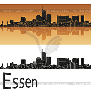 Essen skyline in orange background - vector image