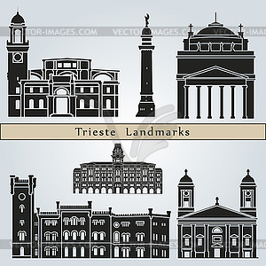 Trieste landmarks and monuments - vector clipart