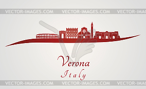 Verona skyline in red - vector clipart