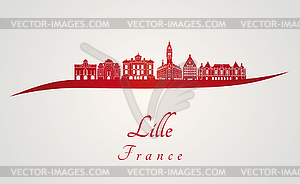 Lille skyline in red - vector clip art