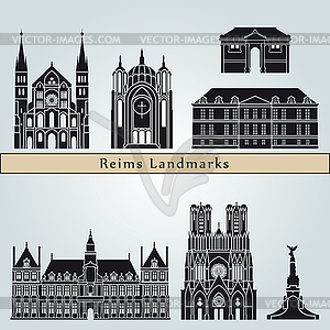 Reims landmarks and monuments - vector clip art