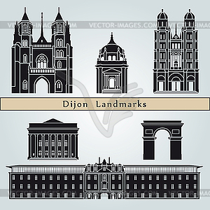 Dijon landmarks and monuments - color vector clipart