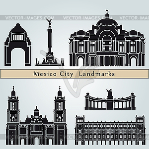 Mexico City landmarks and monuments - vector clipart