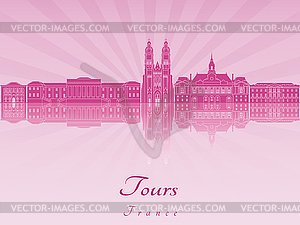 Tours skyline in purple radiant  - vector image