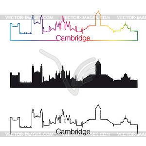 Cambridge skyline linear style with rainbow - vector clipart / vector image