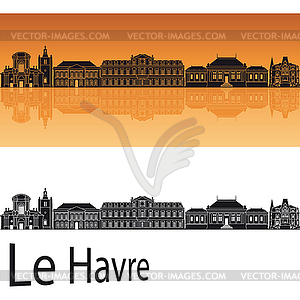 Le Havre skyline in orange background - vector clip art