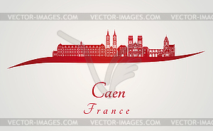 Caen skyline in red - vector image