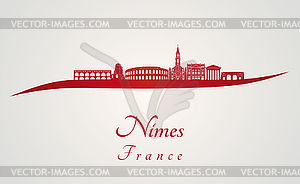 Nimes skyline in red - vector clip art