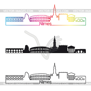 Nimes skyline linear style with rainbow - vector image