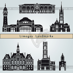 Limoges landmarks and monuments - vector clipart