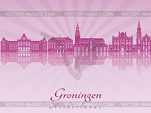 Groningen skyline in purple radiant  - vector clip art