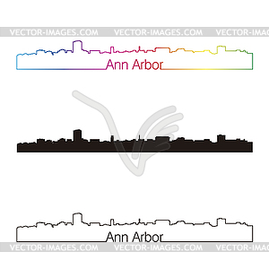 Ann Arbor skyline linear style with rainbow - vector image