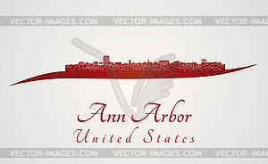 Ann Arbor skyline in red - vector clipart