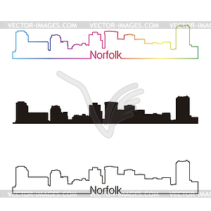 Norfolk skyline linear style with rainbow - vector clip art