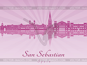 San Sebastian skyline in purple radiant  - color vector clipart